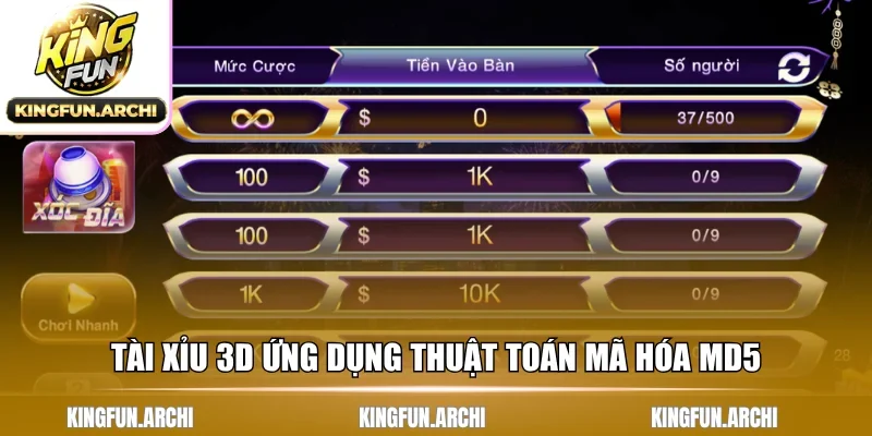 Tài Xỉu 3D ứng dụng thuật toán mã hóa MD5